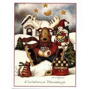 Christmas Greeting Card Snowmen Reindeer Seasons Holiday Blessings Wishes Gift